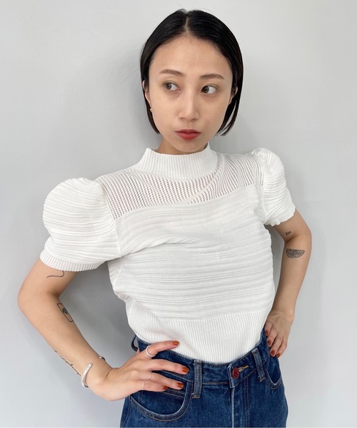 「SANSeLF」 半袖ニット FREE ミント レディース_画像6