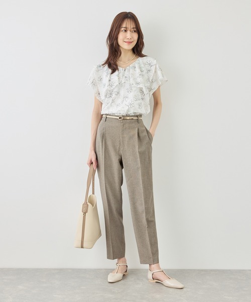 パンツ リネンライクシリーズ ドライタッチテーパードパンツ/UVカット・接触冷感・防シワ レディースの画像