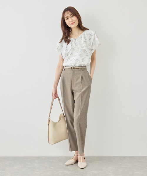 パンツ リネンライクシリーズ ドライタッチテーパードパンツ/UVカット・接触冷感・防シワ レディースの画像
