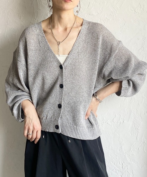 She's Closet カーディガン 透かし編み コットンタッチ 深Vネック