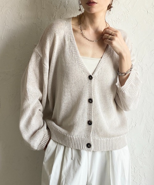 She's Closet カーディガン 透かし編み コットンタッチ 深Vネック