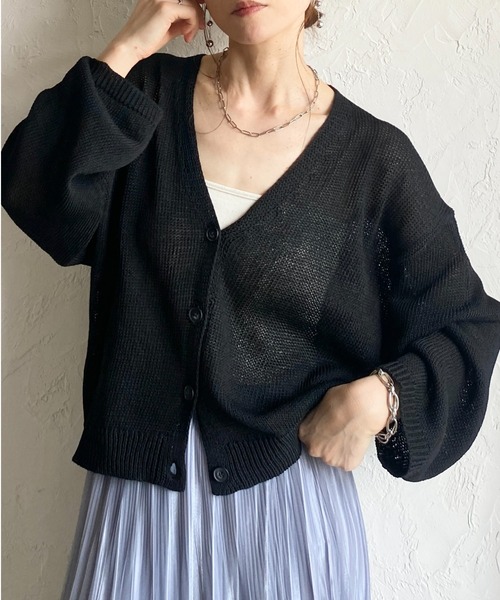 She's Closet カーディガン 透かし編み コットンタッチ 深Vネック
