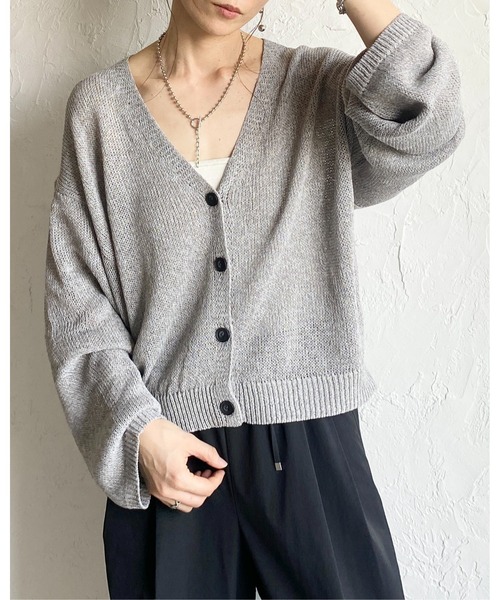 She's Closet カーディガン 透かし編み コットンタッチ 深Vネック