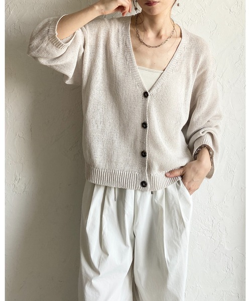 She's Closet カーディガン 透かし編み コットンタッチ 深Vネック