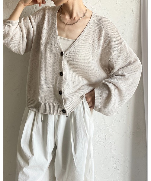 She's Closet カーディガン 透かし編み コットンタッチ 深Vネック