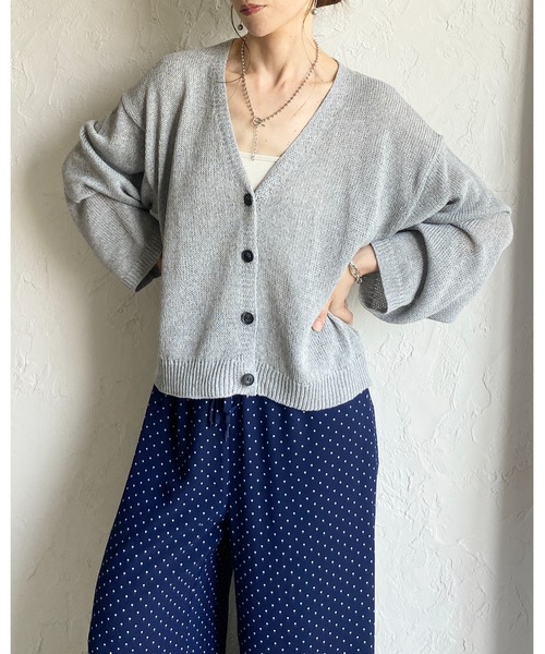 crocodile サマーニット　カーディガン　vintage 日本製　モヘア She's Closet カーディガン 透かし編み コットンタッチ 深Vネック