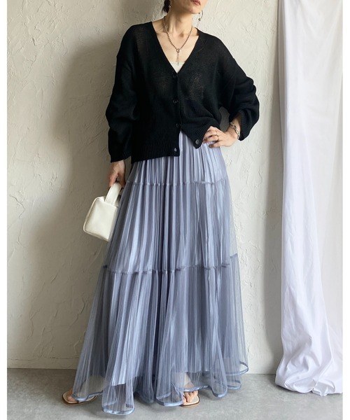 She's Closet カーディガン 透かし編み コットンタッチ 深Vネック