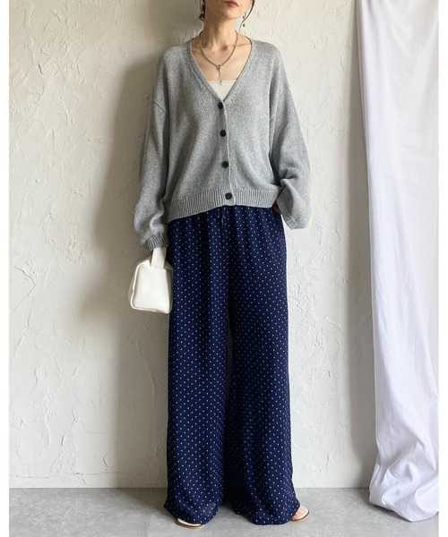 She's Closet カーディガン 透かし編み コットンタッチ 深Vネック