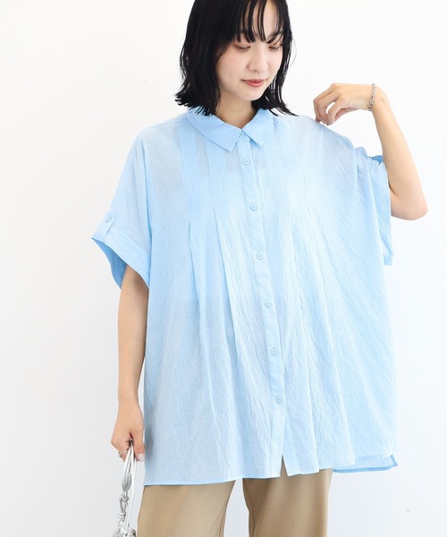 Green Parks（グリーンパークス） ブラウス シャツ 半袖 タック入り 