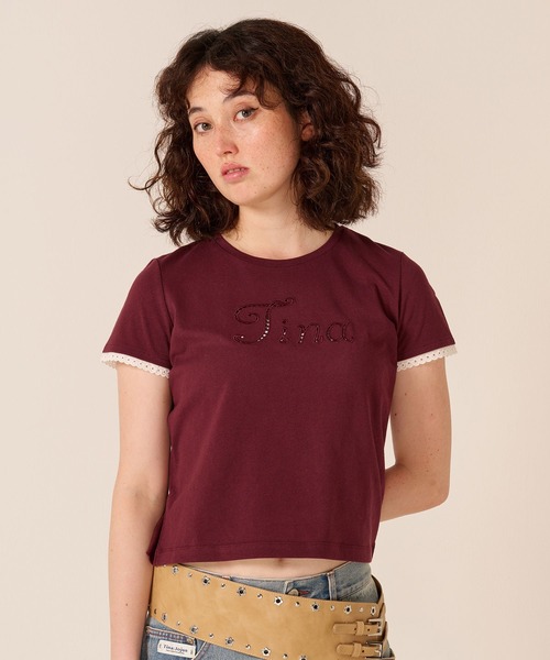 TINA：JOJUN（ティーナジョジュン） tシャツ 半袖 レース風 刺繍 T