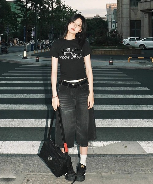 「Achic」 デニムハーフパンツ M ブルー レディース_画像3