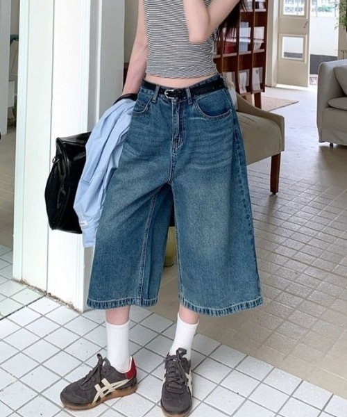 「Achic」 デニムハーフパンツ M ブルー レディース_画像4