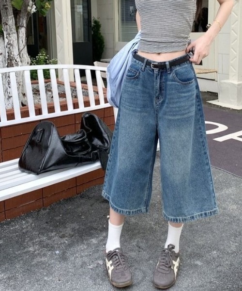 「Achic」 デニムハーフパンツ M ブルー レディース_画像6