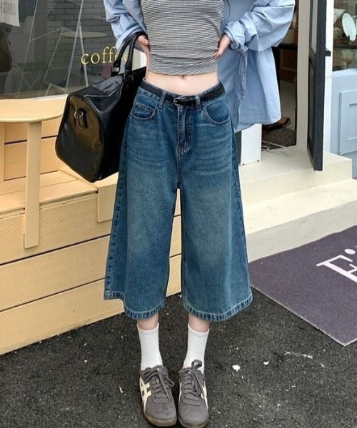 「Achic」 デニムハーフパンツ M ブルー レディース_画像7