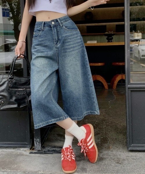 「Achic」 デニムハーフパンツ M ブルー レディース_画像8