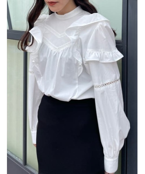 ブラウス シャツ Stand frill blouse スタンドフリルブラウス レディース セール】Stand frill blouse スタンドフリルブラウス（シャツ