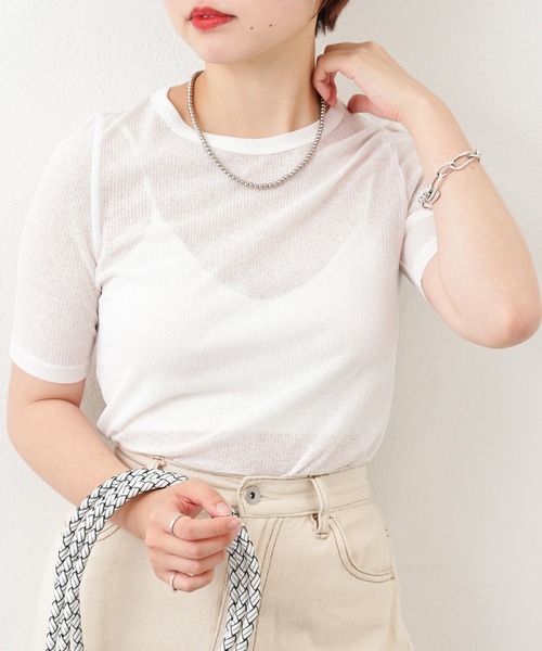 tシャツ シアーテレコリブカットソー レディース natural couture tシャツ Tシャツ シアーテレコリブT : ZOZOTOWN
