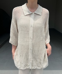 ブラウス シャツ MESH KNIT ベスト レディース ブラウス シャツ メッシュニット半袖シャツ レディース