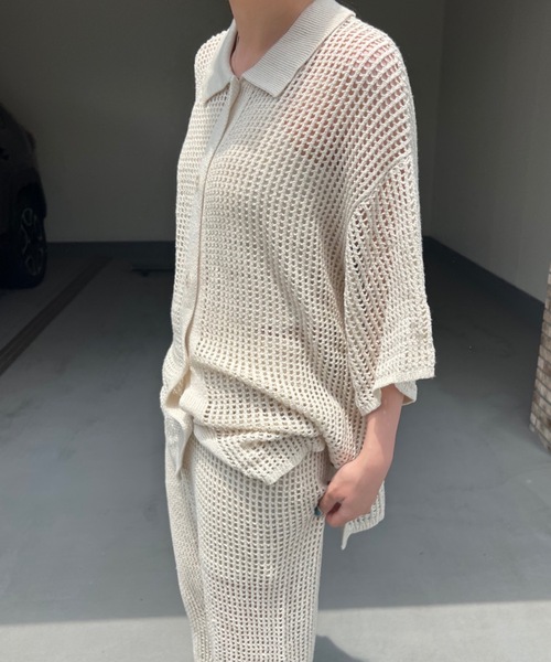 ブラウス シャツ MESH KNIT ベスト レディース ブラウス シャツ メッシュニット半袖シャツ レディース