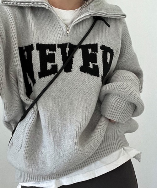 SHEENA ニット セーター NEVERロゴハーフジップニットトップス