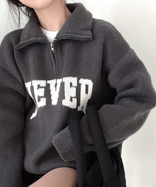 SHEENA ニット セーター NEVERロゴハーフジップニットトップス