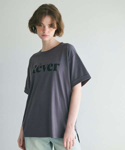 tシャツ 袖ロールアップロゴプリントＴシャツ レディース coca（coca）（コカ）の「ロゴプリントロールアップ袖Tシャツ（T