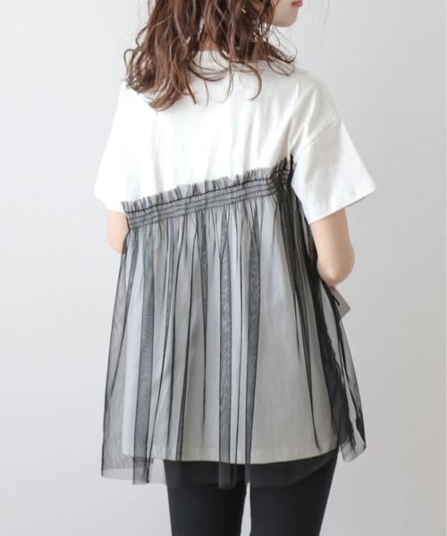 tシャツ チュールドッキングカットソー レディース tシャツ チュールドッキングTシャツ レディース : ZOZOTOWN