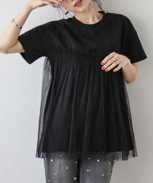 tシャツ チュールドッキングカットソー レディース rectangle tシャツ 3WAYチュールドッキングカットソー
