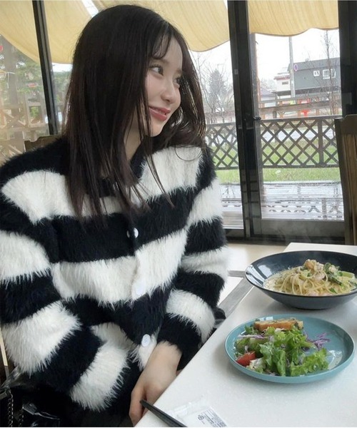 ROOP TOKYO カーディガン Shaggy Border Short Knit / ボーダー