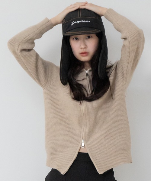 HEILIS ニット セーター ダブルジップリブニットトップス / 長袖