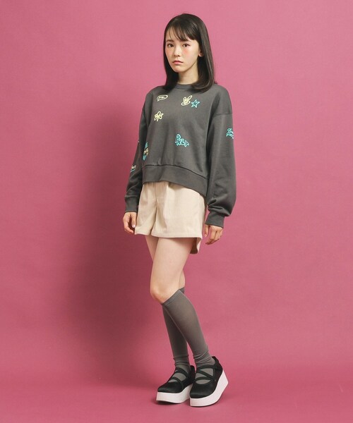 PINK-latte tシャツ 落書き風プリント短丈プルオーバー キッズ
