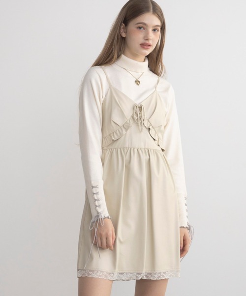 ワンピース leather frill onepiece／レザーフリルキャミワンピース