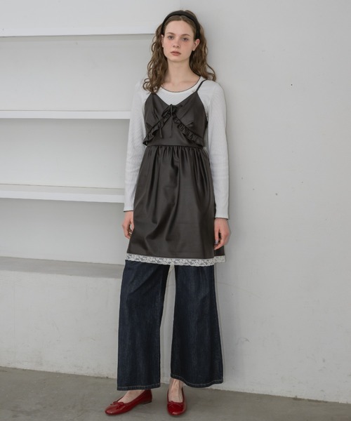 ワンピース leather frill onepiece／レザーフリルキャミワンピース