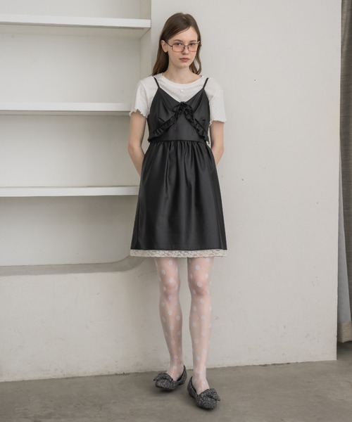 ワンピース leather frill onepiece／レザーフリルキャミワンピース