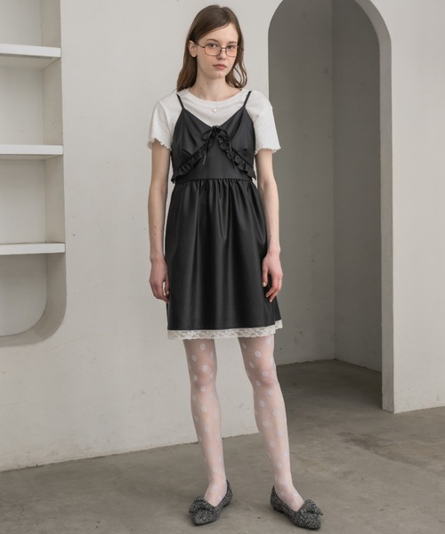 ワンピース leather frill onepiece／レザーフリルキャミワンピース