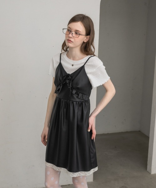 ワンピース leather frill onepiece／レザーフリルキャミワンピース