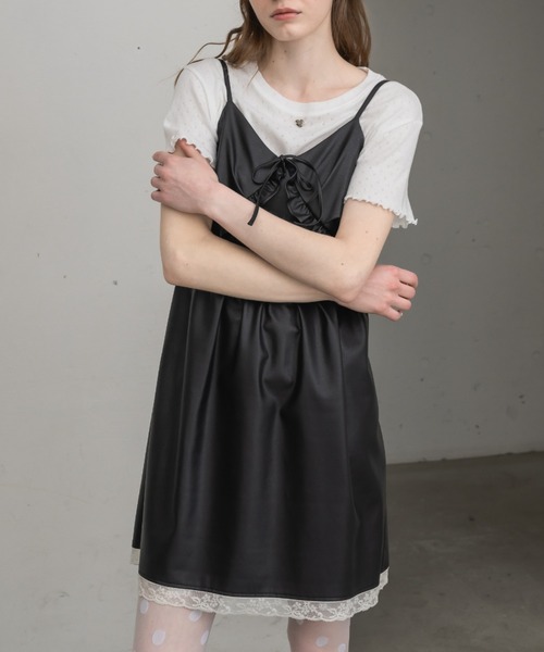 ワンピース leather frill onepiece／レザーフリルキャミワンピース