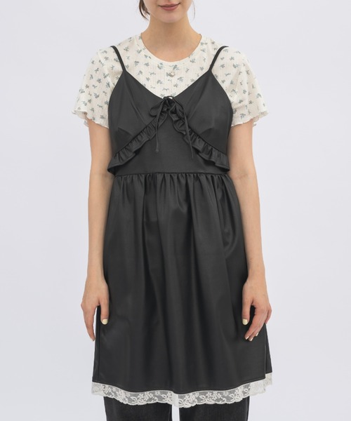 ワンピース leather frill onepiece／レザーフリルキャミワンピース
