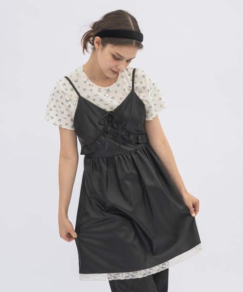 ワンピース leather frill onepiece／レザーフリルキャミワンピース