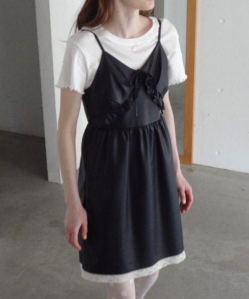 ワンピース leather frill onepiece／レザーフリルキャミワンピース