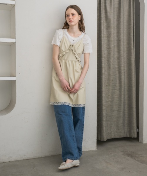 ワンピース leather frill onepiece／レザーフリルキャミワンピース