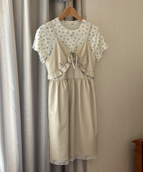HONEY MEW はにーみゅう フリルギャザーレザー風キャミワンピ ワンピース leather frill onepiece／レザーフリルキャミワンピース