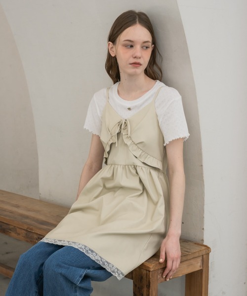 ワンピース leather frill onepiece／レザーフリルキャミワンピース