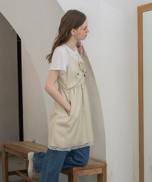 ワンピース leather frill onepiece／レザーフリルキャミワンピース