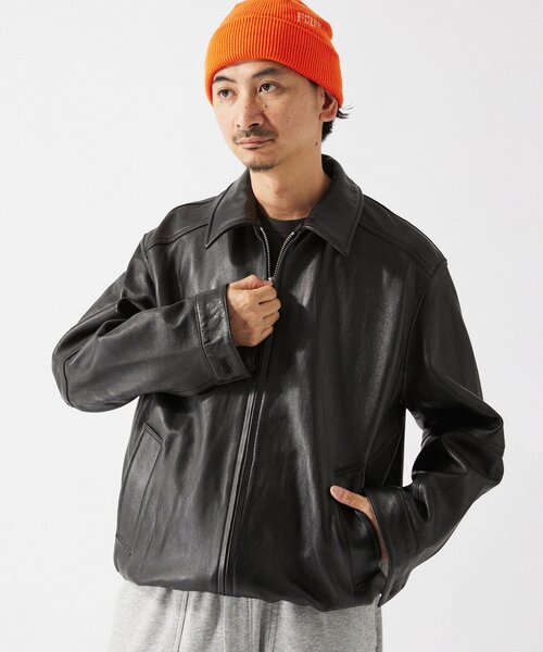 未使用品 スクーカム シープスキン ラムレザー ドリズラージャケット ブラック SKOOKUM×JACKROSE】LAMB LEATHER ZIP JACKET(MENS