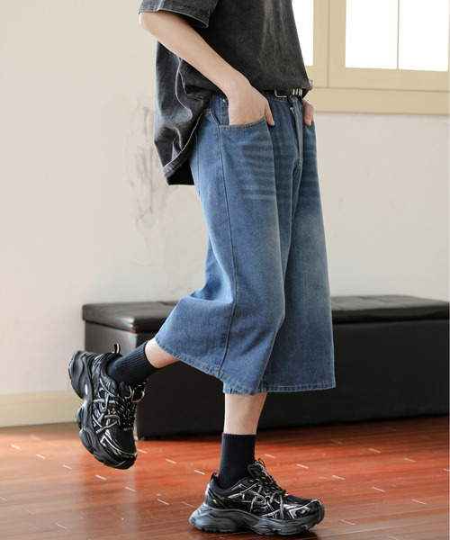 KARAKU 32サイズ✨️デニムストライプパンツ ネイビー 遊び心が溢れる彼女のストライプワイドデニムパンツ_N2488
