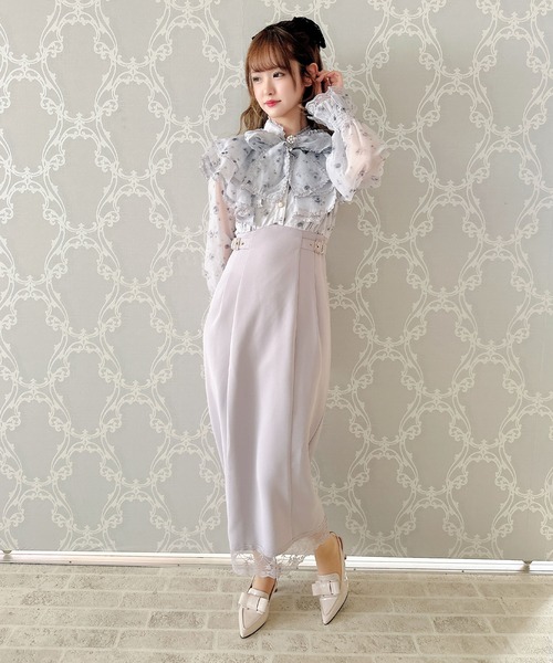 クチュールバイロジータ 刺繍入りベージュシフォンロングワンピース クチュールバイロジータ 刺繍入りベージュシフォンロングワンピース