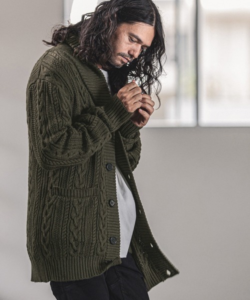 「CAMBIO」 ニットカーディガン S カーキ メンズ_画像2