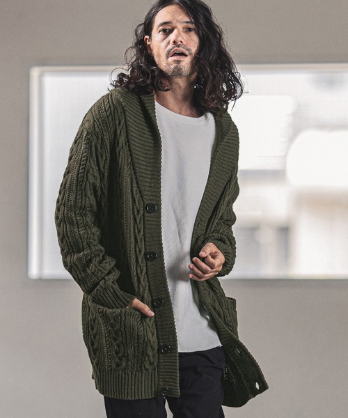 「CAMBIO」 ニットカーディガン S カーキ メンズ_画像3