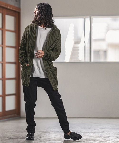 「CAMBIO」 ニットカーディガン S カーキ メンズ_画像4